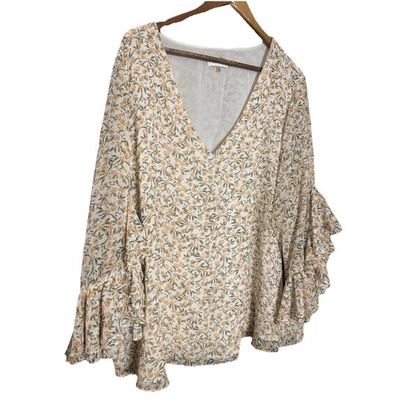 Calvin Klein Women's Floral Ruffle Boho Blouse Size 2X Batwing Sleeves Fairy - Picture 1 of 10